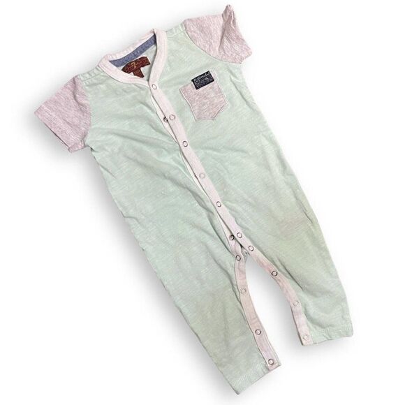 7 For All Mankind Jumpsuit Baby Boy 3-6 Months Green One Piece Coverall Pocket - Picture 1 of 10
